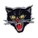 Angry Cat Face Black Embroidered Patch