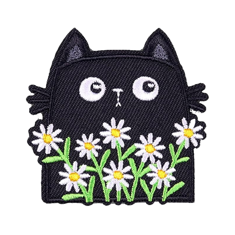 Black Cat with Daisies Patch
