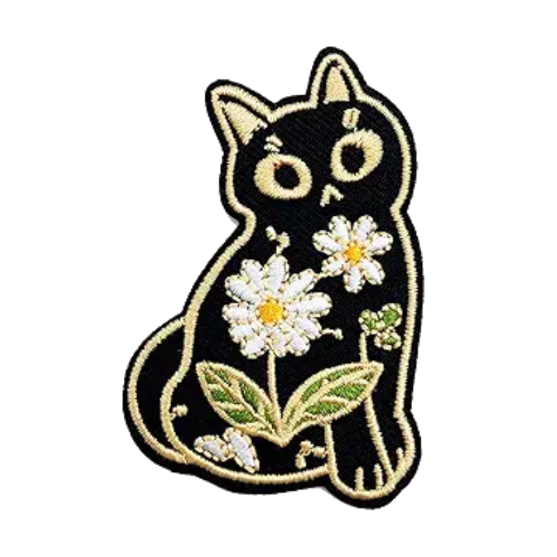 Floral Black Cat Patch