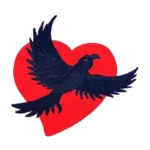 Raven on Red Heart Embroidered Patch
