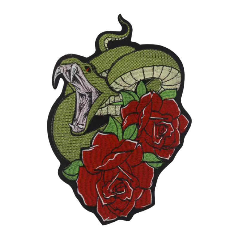 Snake and Red Roses Tattoo Style Patch